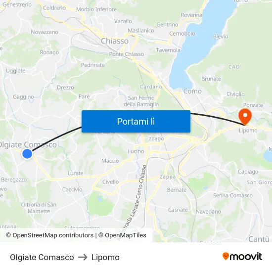 Olgiate Comasco to Lipomo map