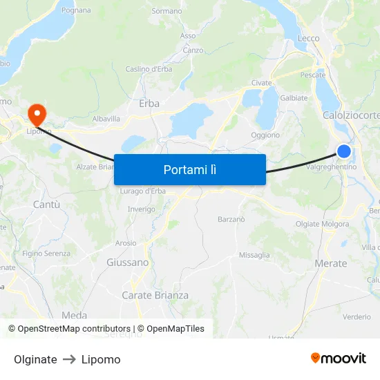 Olginate to Lipomo map