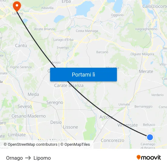 Ornago to Lipomo map