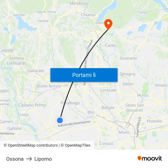 Ossona to Lipomo map