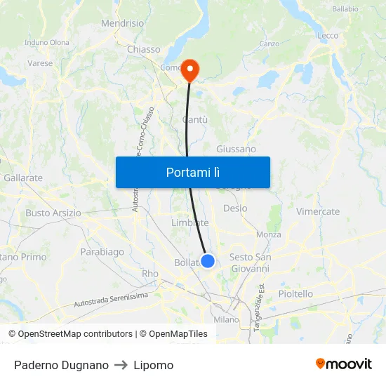 Paderno Dugnano to Lipomo map