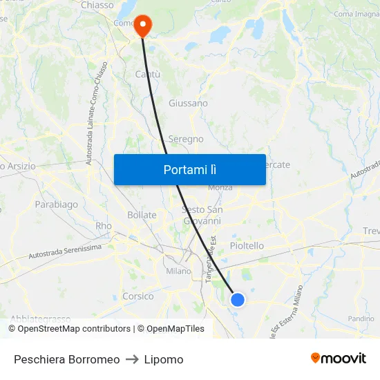 Peschiera Borromeo to Lipomo map