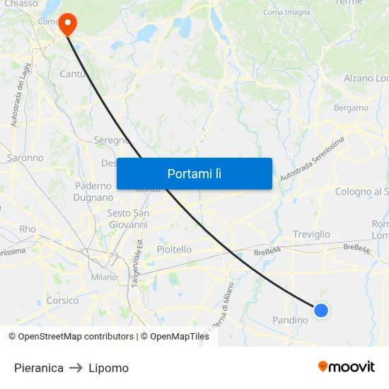 Pieranica to Lipomo map