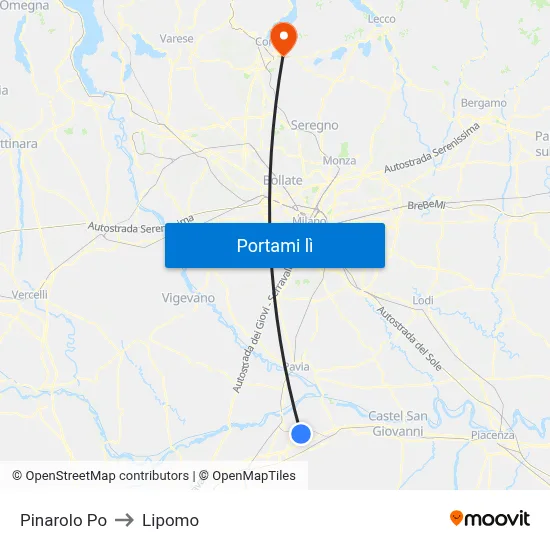 Pinarolo Po to Lipomo map