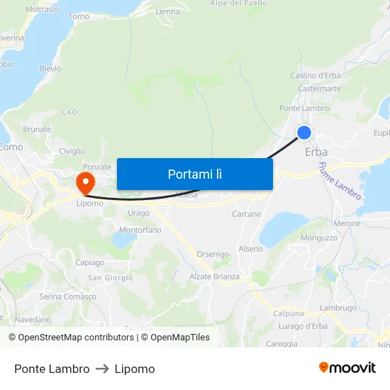 Ponte Lambro to Lipomo map