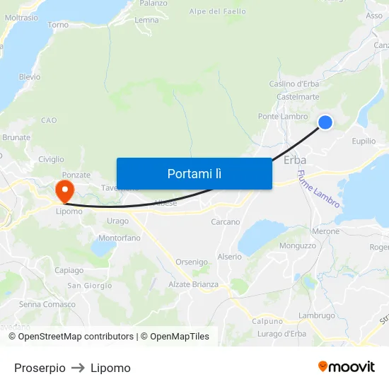 Proserpio to Lipomo map