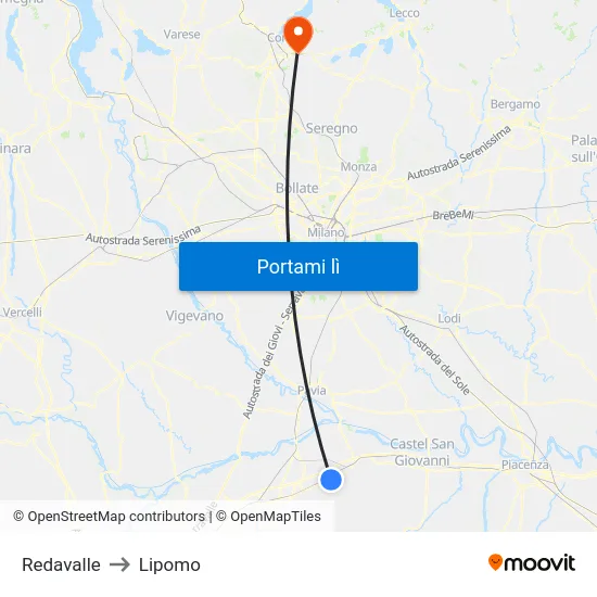 Redavalle to Lipomo map