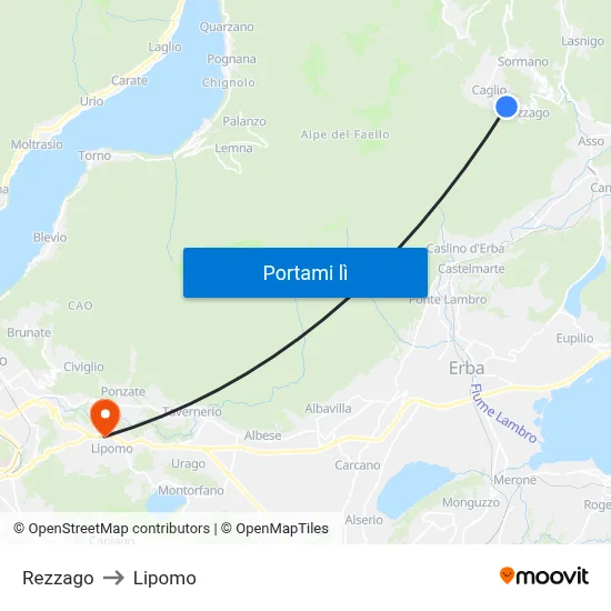 Rezzago to Lipomo map