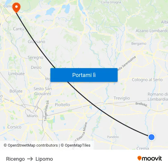 Ricengo to Lipomo map