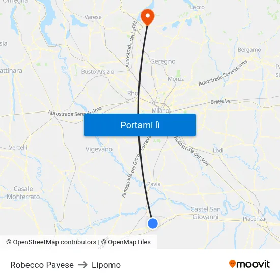 Robecco Pavese to Lipomo map