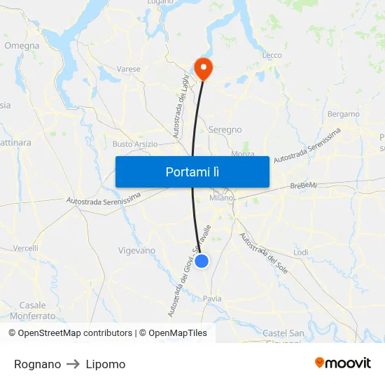 Rognano to Lipomo map