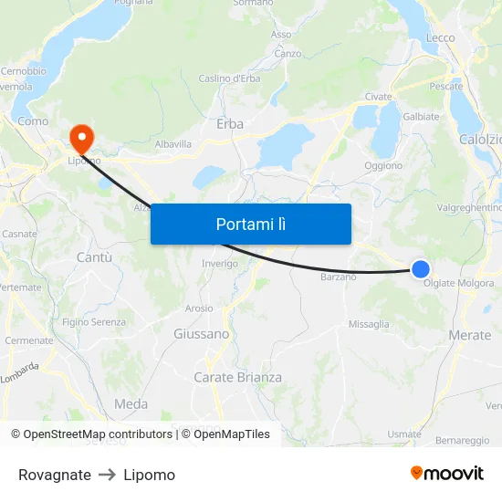 Rovagnate to Lipomo map
