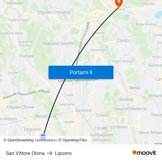 San Vittore Olona to Lipomo map