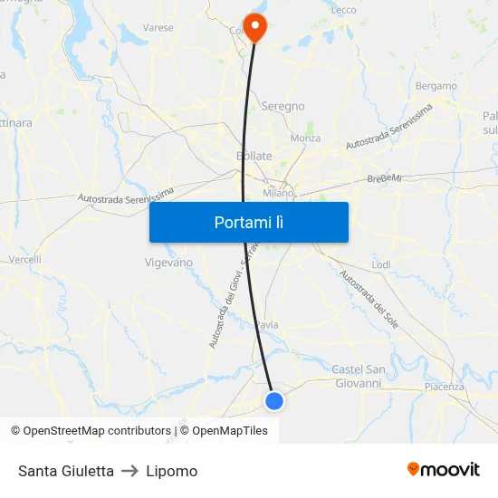Santa Giuletta to Lipomo map