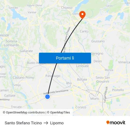Santo Stefano Ticino to Lipomo map