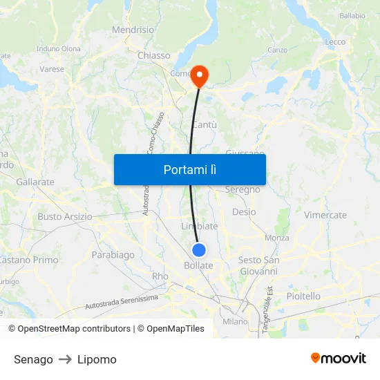 Senago to Lipomo map