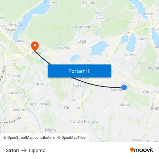 Sirtori to Lipomo map
