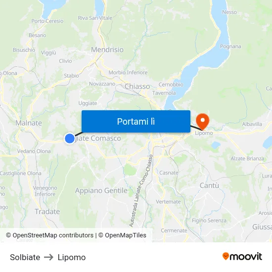 Solbiate to Lipomo map