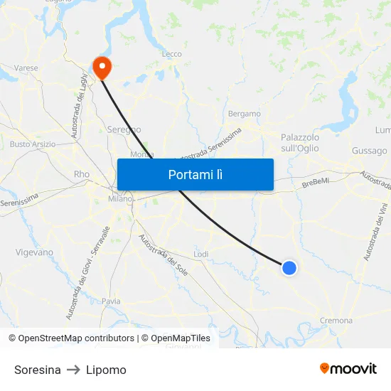 Soresina to Lipomo map