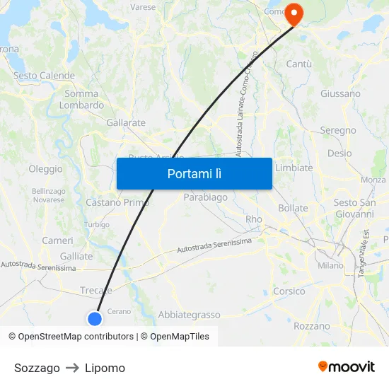 Sozzago to Lipomo map