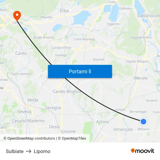 Sulbiate to Lipomo map