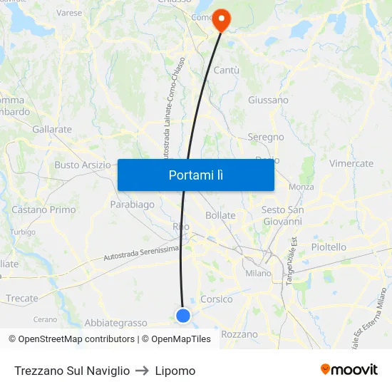 Trezzano Sul Naviglio to Lipomo map