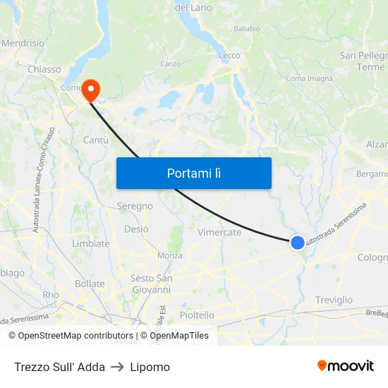 Trezzo Sull' Adda to Lipomo map