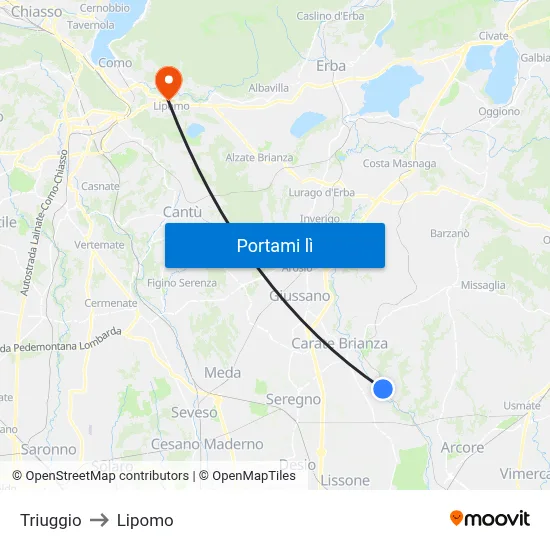 Triuggio to Lipomo map