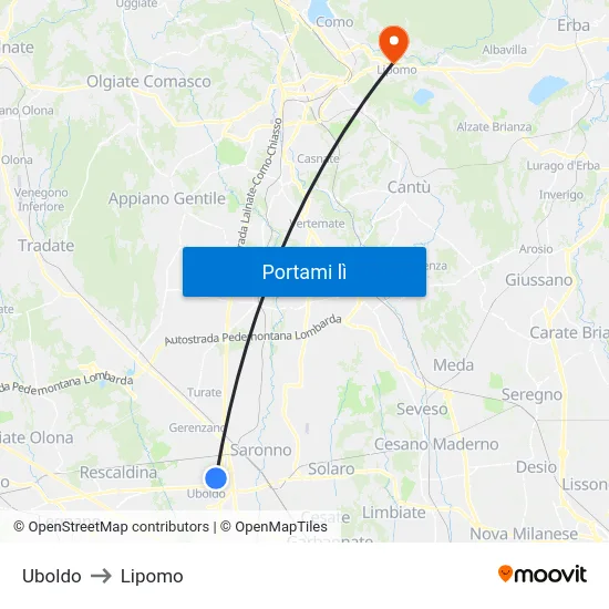 Uboldo to Lipomo map