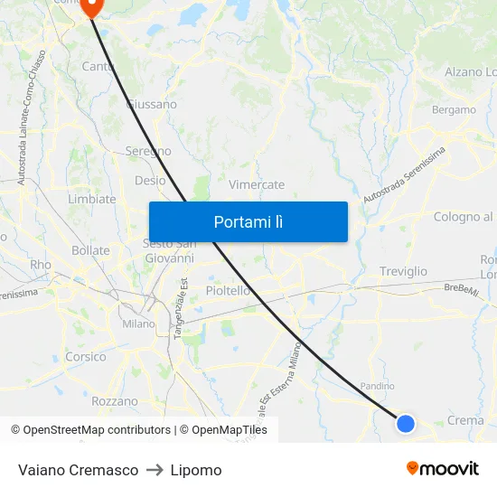 Vaiano Cremasco to Lipomo map