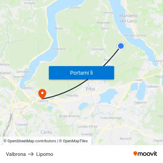 Valbrona to Lipomo map