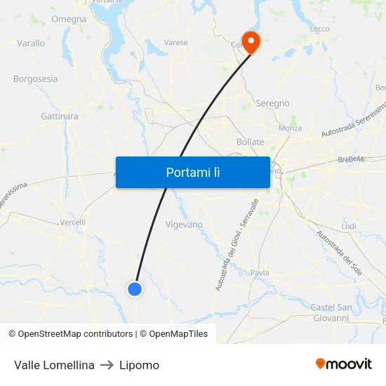 Valle Lomellina to Lipomo map