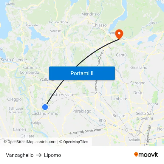 Vanzaghello to Lipomo map