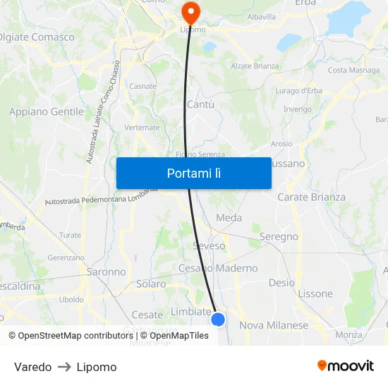 Varedo to Lipomo map