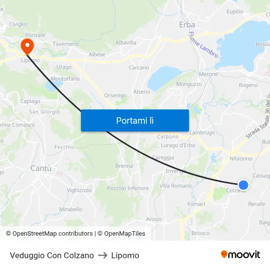 Veduggio Con Colzano to Lipomo map
