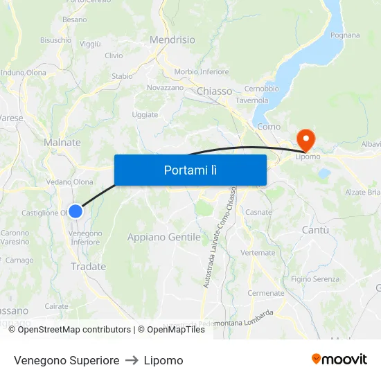 Venegono Superiore to Lipomo map