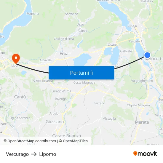 Vercurago to Lipomo map