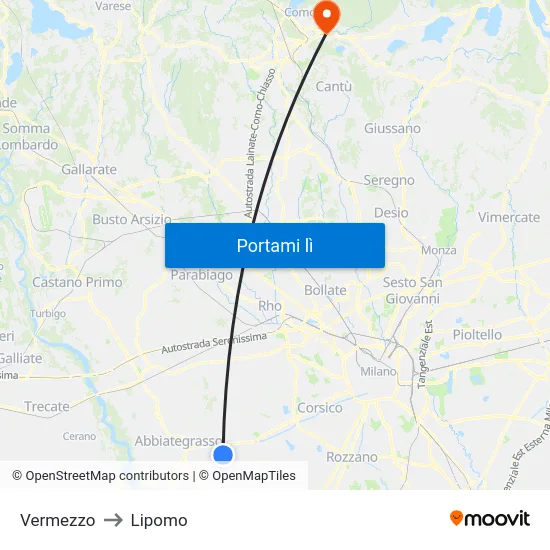 Vermezzo to Lipomo map