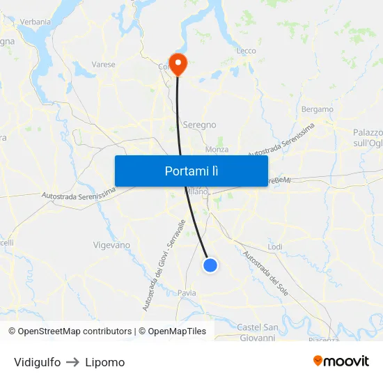 Vidigulfo to Lipomo map