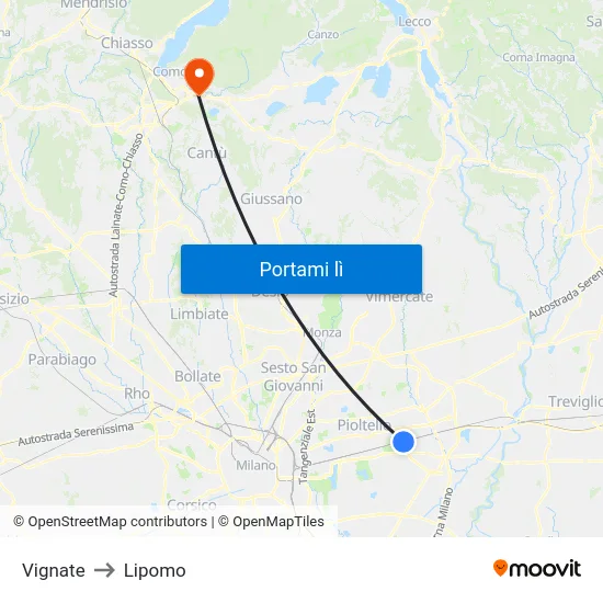 Vignate to Lipomo map
