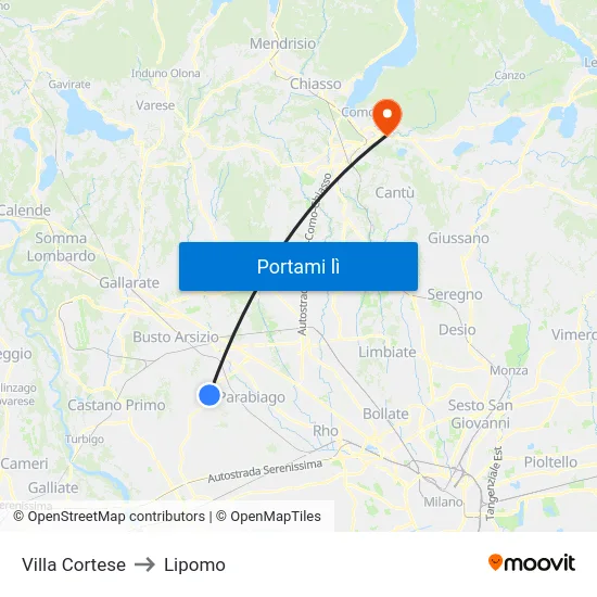 Villa Cortese to Lipomo map