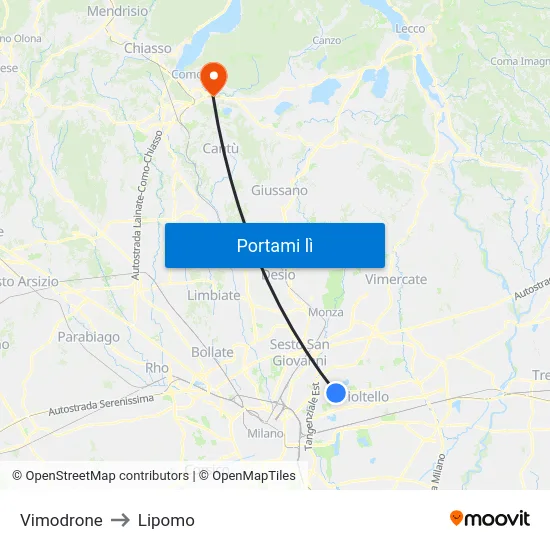 Vimodrone to Lipomo map