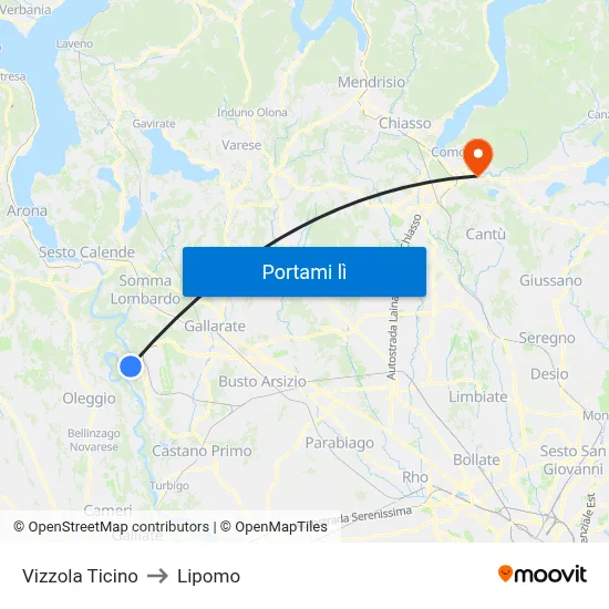 Vizzola Ticino to Lipomo map