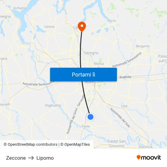 Zeccone to Lipomo map