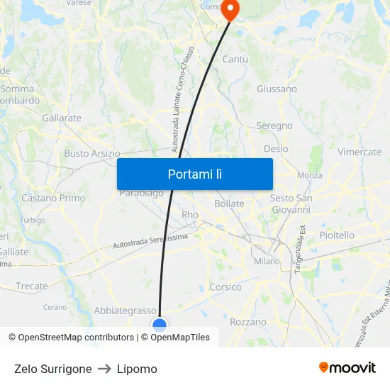 Zelo Surrigone to Lipomo map