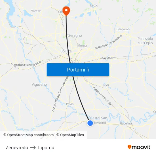 Zenevredo to Lipomo map