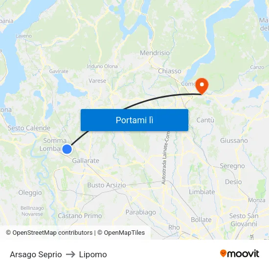 Arsago Seprio to Lipomo map