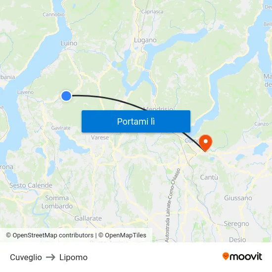Cuveglio to Lipomo map