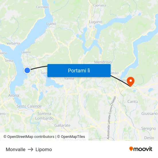 Monvalle to Lipomo map