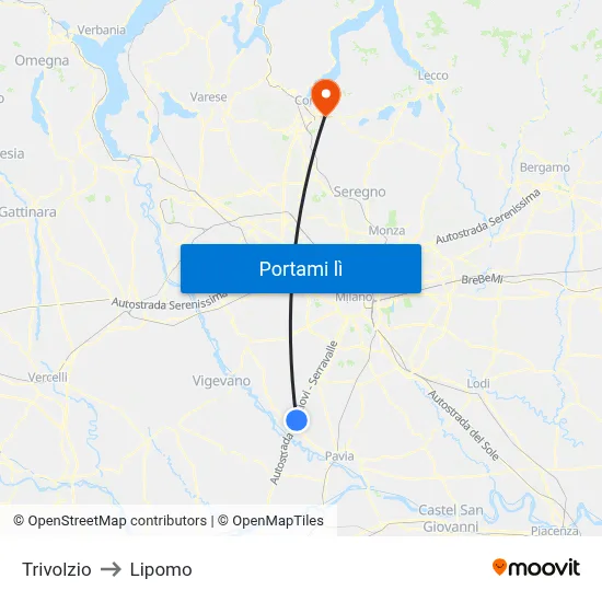 Trivolzio to Lipomo map